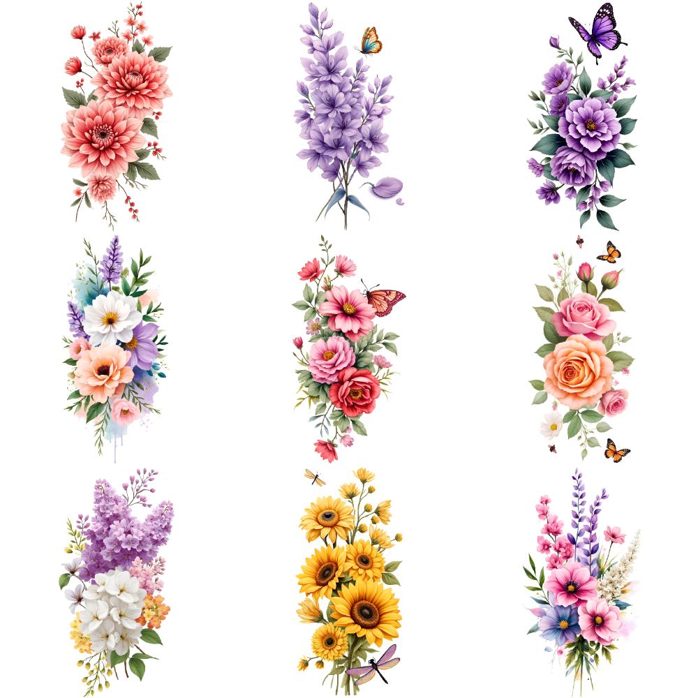 9pcs Temporary Tattoo Temporary Tattoo Stickers Butterflies Leaves Floral Patterns For Adult Thighs Shoulders
