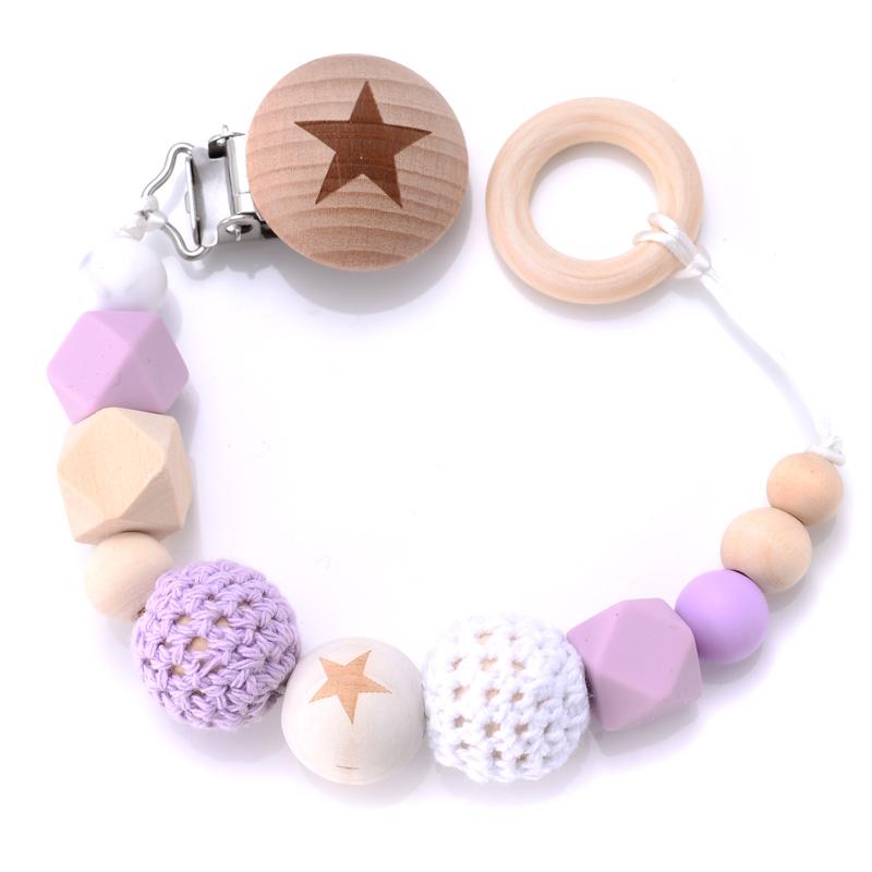 Baby Pacifier Clips Silicone Beads Wooden Crochet Ball Teething Ring Chain Nipple Clamp Dummy Holder Clip Chew Accessories