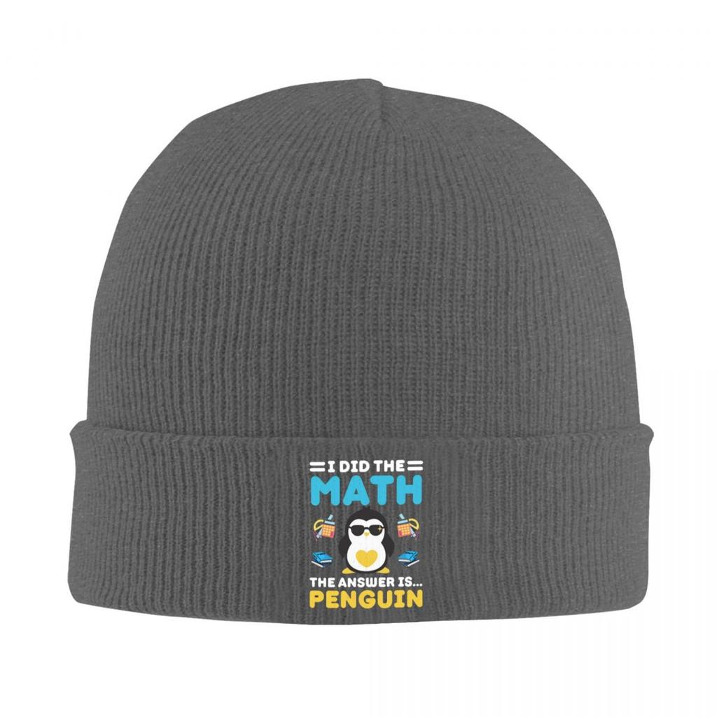 I Did The Math The Answer Is Penguin Funny Mathematician Knitted Cap Bonnet Hat Autumn Winter Beanies Hats for Men Women Adult