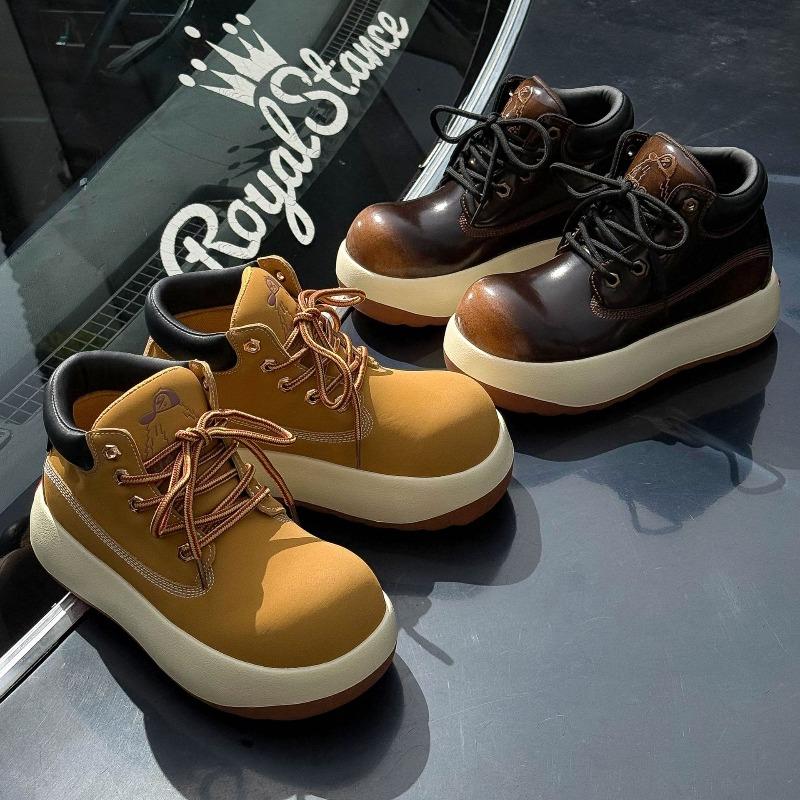 Fashion Women Fad Casual Big Head Rhubarb Boots No Slip Soft Bottom Height Increased Boots Thick-bottomed Lady Tooling Boots Botas Mujer