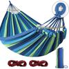 Hanging Hammock for Camping/Garden, 2 People, 275 X 155 Cm - Anti-tip Wooden Bar, Blue, 250 Kg, Bag & Straps