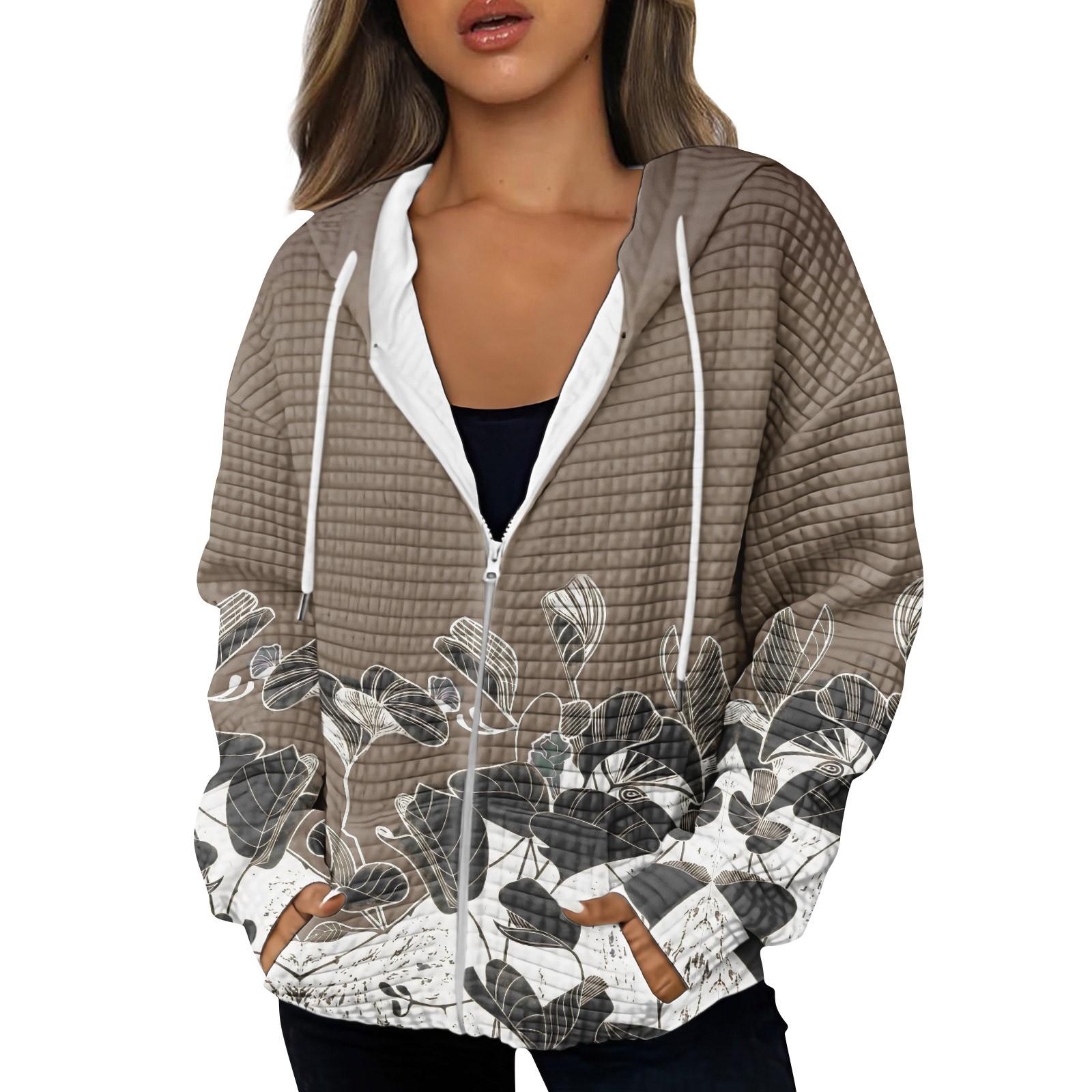 

Женская осенне-зимняя повседневная модная толстовка с капюшоном с принтом, куртка на молнии с карманами XXL хаки