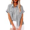 Plus Size Women Fashion Lapel Neck Print T-shirt Summer&autumn Casual Linen Top Ladies Buttoned Shrit Loose Short Sleeved Blouse