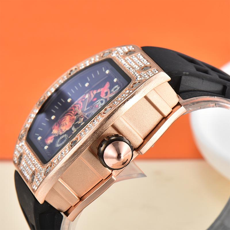 Men's Trendy Barrel-Shaped Full Diamond Quartz Watch with Calendar