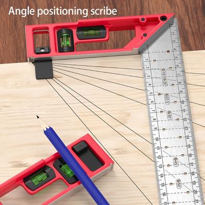 Multifunctional Steel Right Angles Hole Marking Ruler with Bubble Levels T Square Ruler For Woodworking Precise Measuring