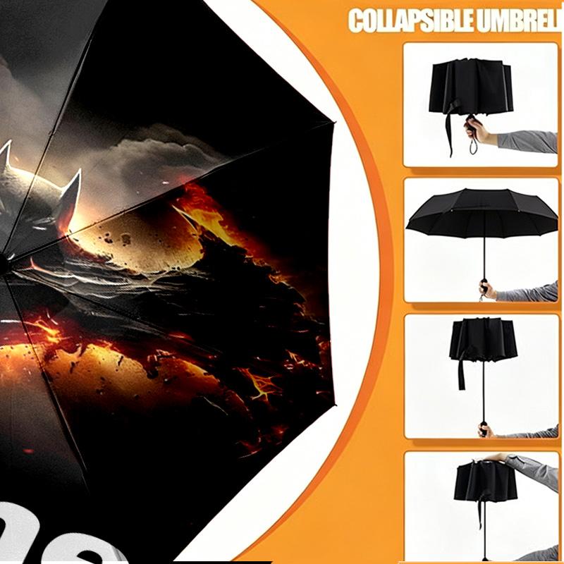 Custom Name Personalized Batman Print Umbrella, Auto Open Close, 8‑Rib Sturdy Frame, Commute Camping Hiking Use, Birthday Gift