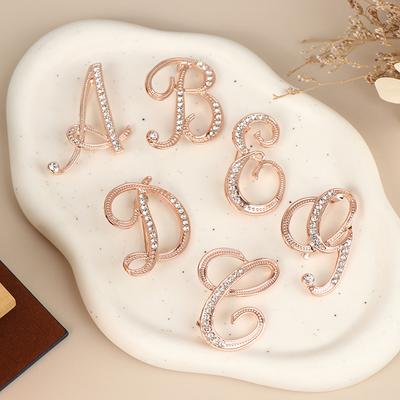Women Luxury Letter Brooch Pins In Rose Gold Color   English Alphabet Pins Cute Jewelry Accessories Gift
