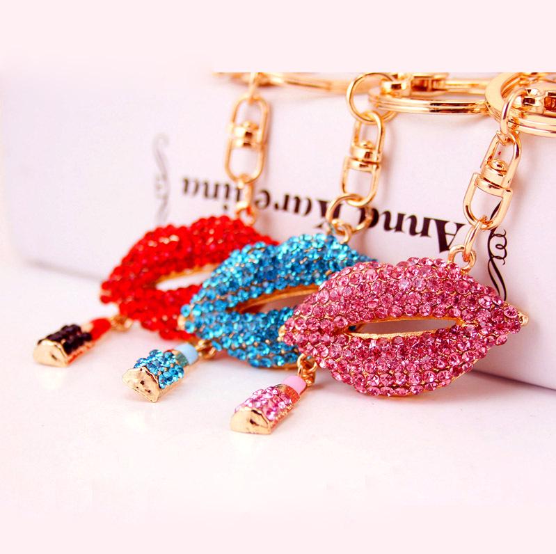 Chic Diamond Red Lips Keychain Pendant for Ladies' Bags