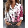 Summer Women's Shirt Flower Graphics Blouse Lapel Neck Blouse Women's Long Sleeve