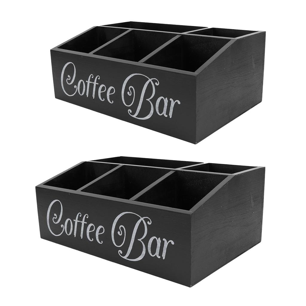 Coffee Station Organizer 5 Compartments Wooden Coffee Pods Holder Storage Basket for Countertop
