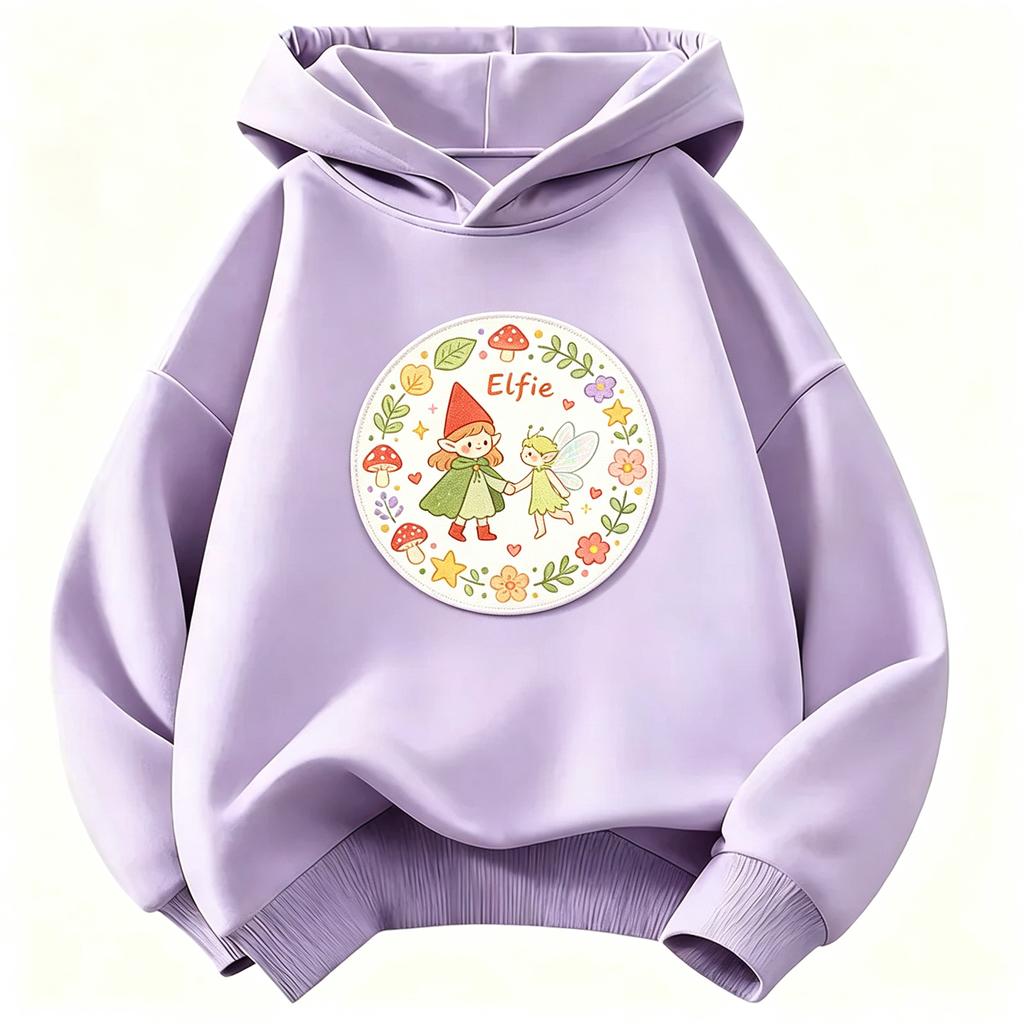 Kids Girls Hoodie Elfie Cartoon Super Elf & Winged Fairy Graphic Sweatshirt Floral Mushroom Circle Print  Casual Pullover Children Autumn Outfit