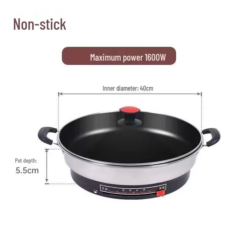 Stainless Steel Non-stick Electric Pancake and Frying Pan - Deepened and Enlarged Multi-functional Flat Bottom Grill Pan.