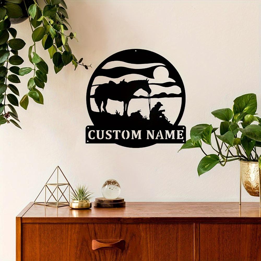 Metal Cowboy Horse Sign Vintage Wall Art Engraved Durable Weatherproof Indoor Outdoor Gift