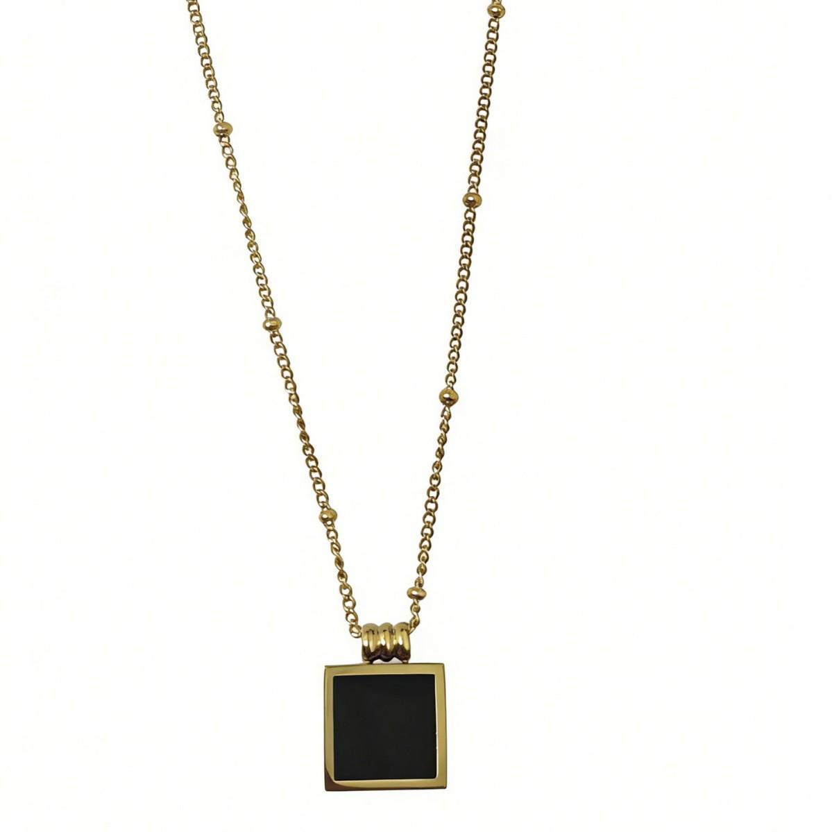 

Black Square Brand Light Luxury Korean Style Necklace - Elegant Women’s Design, Simple Clavicle Chain, Niche Style, 2025 New Arrival. 18K золотой