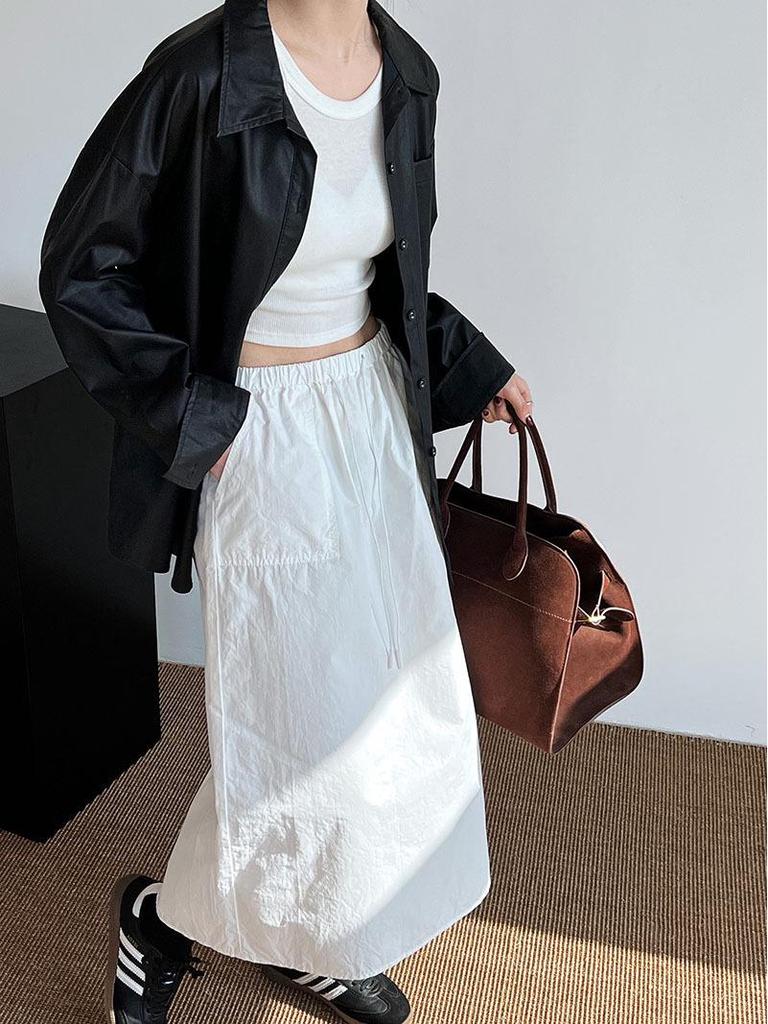 LUXI 2025 Retro High-Waisted Drawstring Cargo Mini Skirt