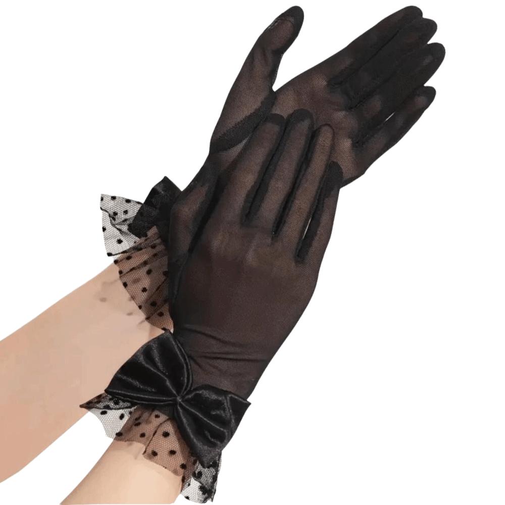 Polka Dot Wedding Bridal Gloves White Long Finger Mittens Black Lace Gloves Masquerades Party