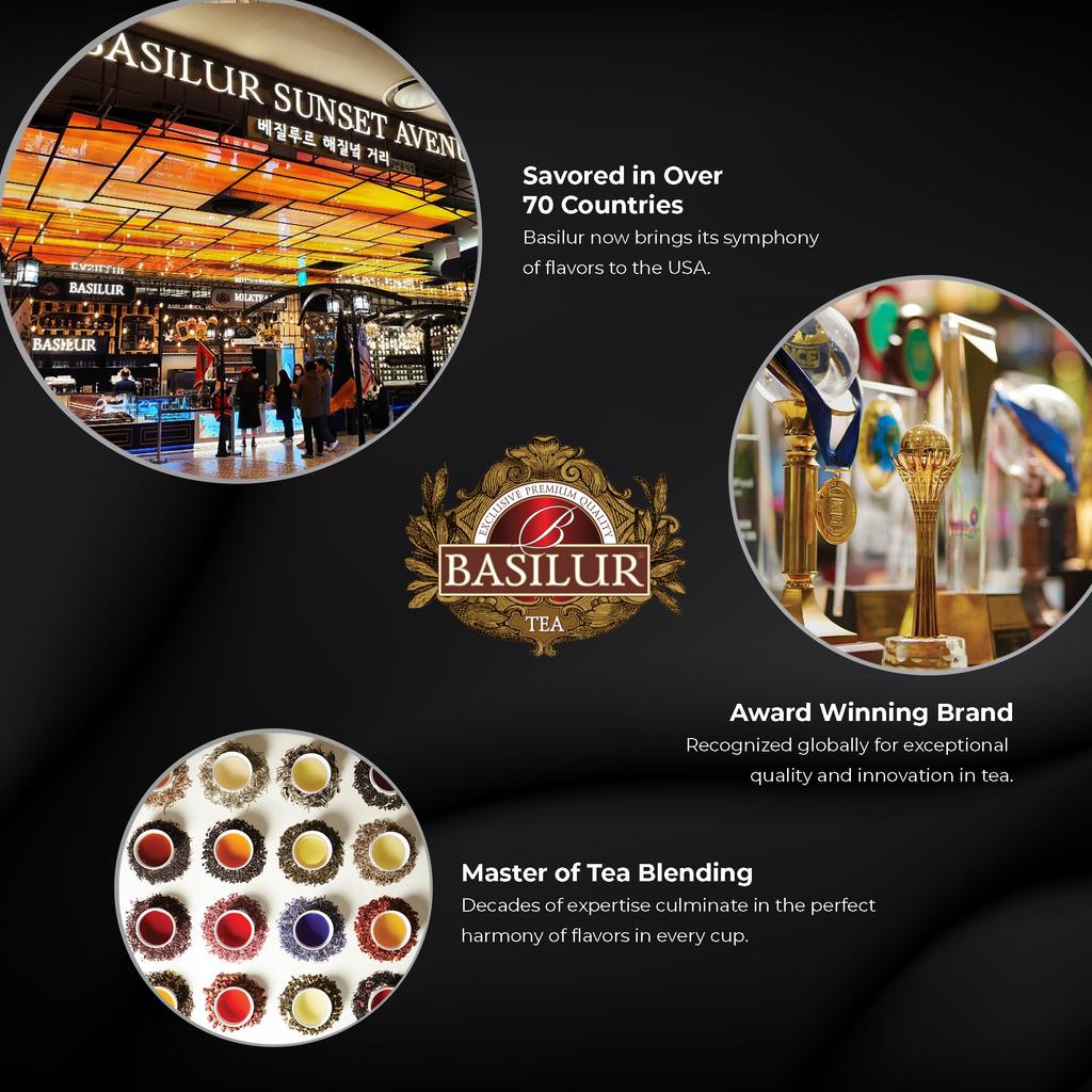 Basilur Tea Nostalgic Assortment Book of Black 4 Flavors Cookies Cotton 32 Tea Individually Stylish Tea Book Perfect for Christmas or Gifts Gift