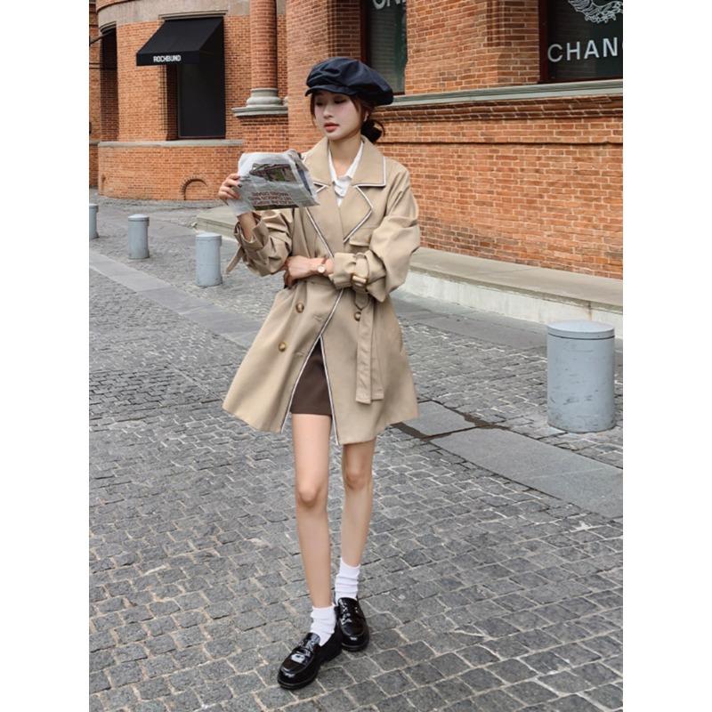 Trenci kaki pentru femei Mici de toamnă, stil nou, temperament francez retro, haină la două piept