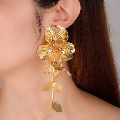 Mode Strass Blume Anhänger Lange Quaste Ohrringe Für Frauen Trendy Übertrieben Hängen Ohrring Partei Schmuck Zubehör
