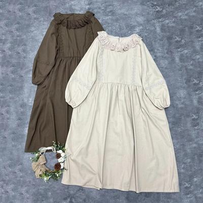 Japanese Women Doll Dresses Autumn Ruffles Collar Mori Dress Vintage Casual Loose Dresses