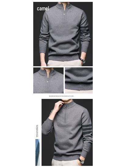 Manzibo Men's Half-Zip Jacquard Knit Stand Collar Sweater - Breathable Casual Autumn/Winter Pullover