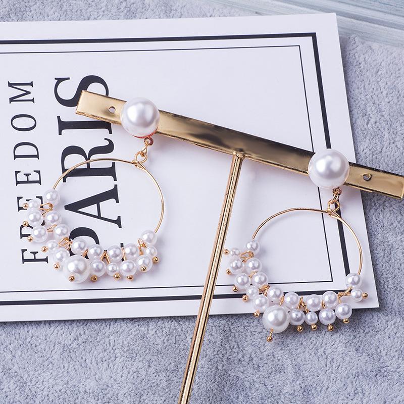 Dongdaemun's New Ins Hollow Circle Long Pearl Earrings, Simple Temperament and Thin Fringed Earrings Mixed Batch of Women