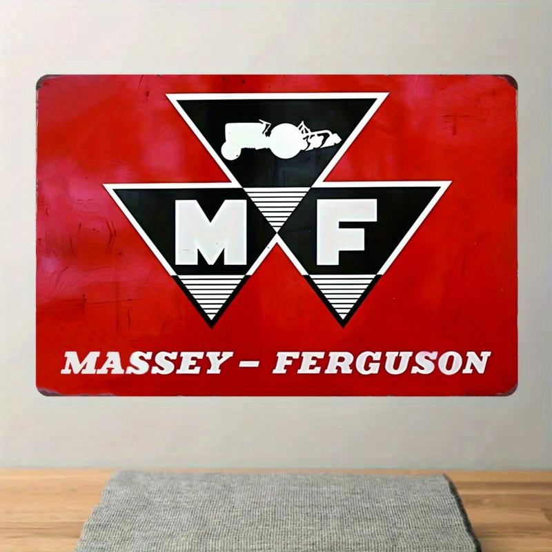 Vintage kovový nástěnný umělecký znak Massey-Ferguson - Retro červeno-černý design traktoru - Rustikální dekorace pro pánský koutek, bar, garáž nebo farmu