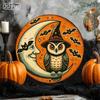 Metal Owl Moon Sign Halloween Wall Decor Rustic Aluminum Art