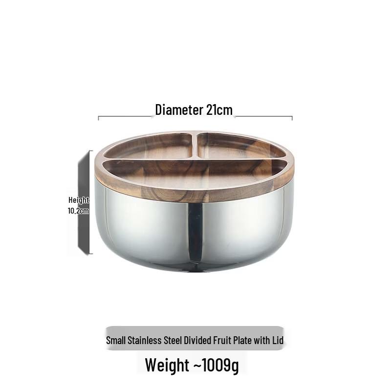 Stainless Steel Divided Dried Fruit Plate with Wooden Lid