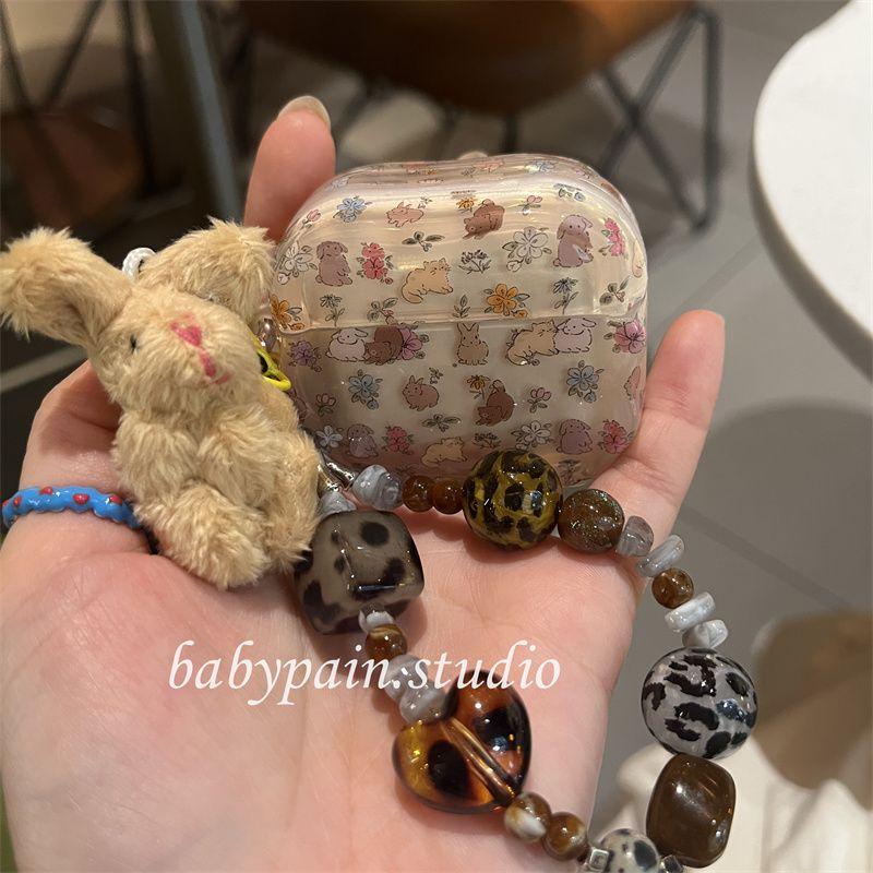 

Heartbreak Flower Rabbit Airpods4 Generation Headset Protective Cover Airpods3 Generation Cartoon Cute Airpods1/2 Generation Niche Style Earphone Case Apple Airpods Pro Earphone shell + rabbit pendant