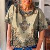Summer Women's T-Shirts 3d Print Ethnic Style Vintage Short Sleeve Vintage Tees Casual Woman Clothing Harajuku Oversized Tops