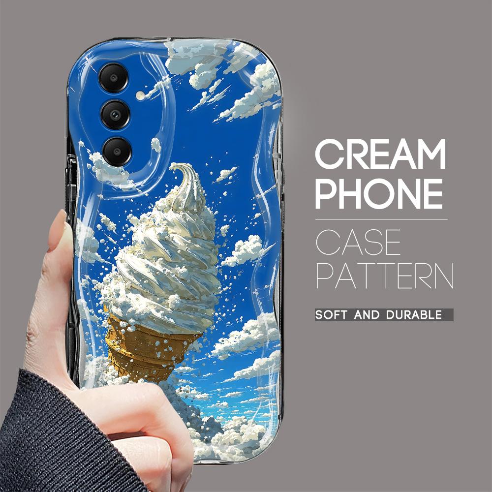 

Милый мультяшный узор, кремовая текстура, мягкий силиконовый чехол с волнистыми краями, чехол для телефона Samsung Samsung A22 чёрный