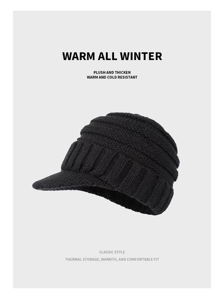 Minimalist Women's Duckbill Knit Hat - Short Brim, Warm Ear Protection for Autumn/Winter Skiing.