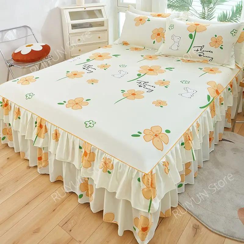 Dekorativer Bettrock für Prinzessinnen-Schlafzimmer, zweilagig, Bettüberwurf, rutschfester Matratzenbezug, Tagesdecke, Bettlaken, Matratzenschoner