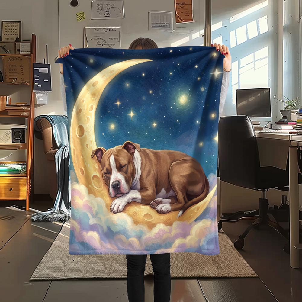 Cloud moon cat dog sleep Print Flannel Blanket,High quality Comfortable for All Seasons,Home Decor,Warmth and Comfort,Perfect for Christmas Gifts
