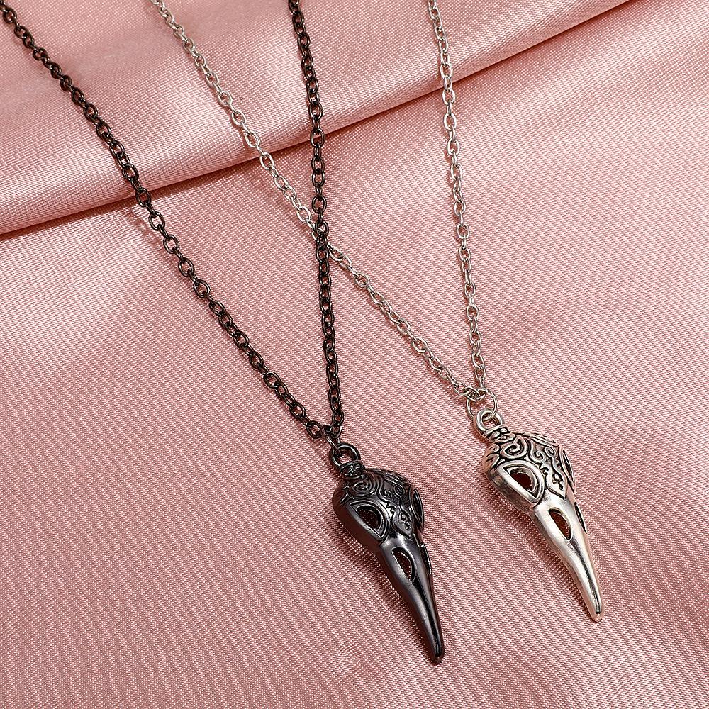 Retro Gothic Punk Skull Necklace with Demon Bat Wings