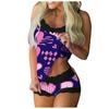 Women Print Pajamas Sleeveless Lace Cami Shorts Lingerie Sleepwear Set