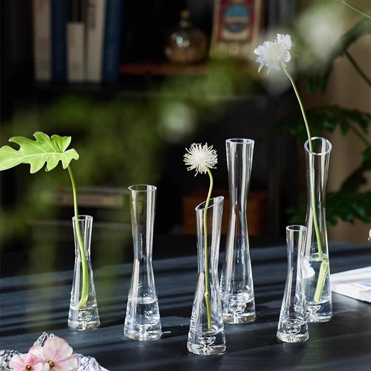 Vaso Trasparente in Vetro Stile Europeo Creativo Bocca Inclinata Artistico Semplice per Piante Idroponiche Fiori Tavolo Decorazione Casa