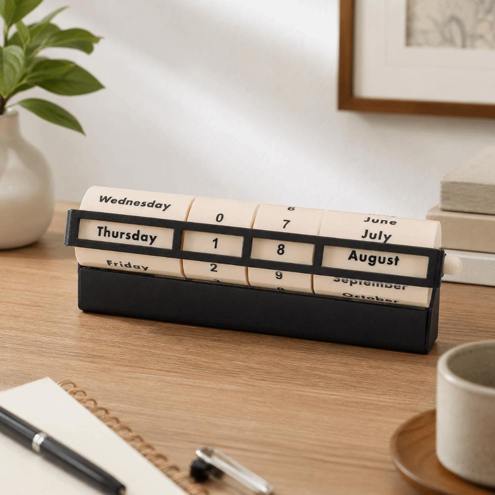 Creative Rotating Perpetual Calendar Metal Frame Desk Calendar Desktop Ornament