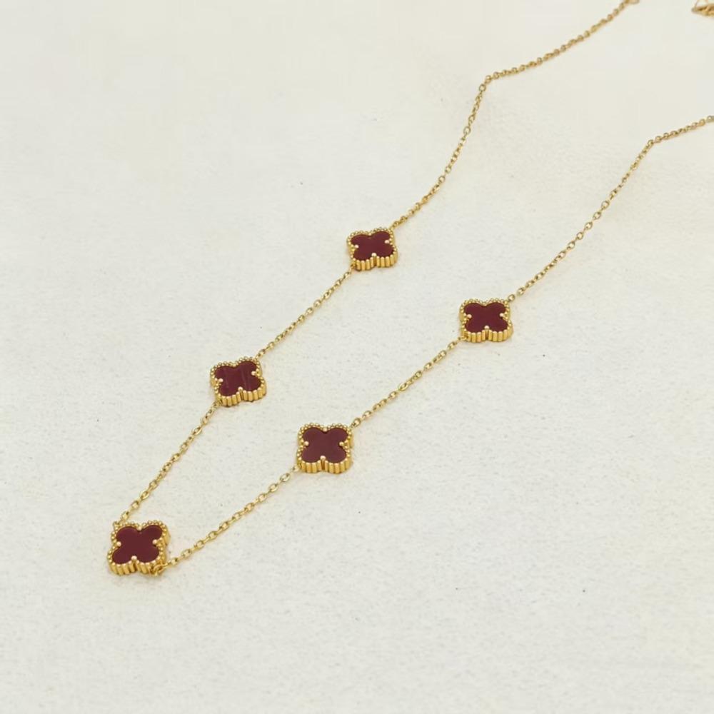 Collana a Quattro Foglioline e Cinque Fiori Double-sided in Acciaio al Titanio - Choker di Lusso Premium da Donna