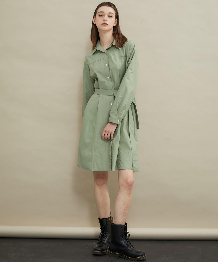 Manavis Seven Gloss Shirt Dress [Khaki]