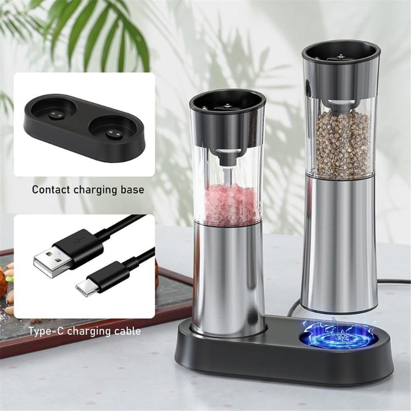 Electric Peppers Mill Automatic Salt Mill Peppers Grinder USB Rechargeable Adjustable Mill Suitable for Kitchen Cooking