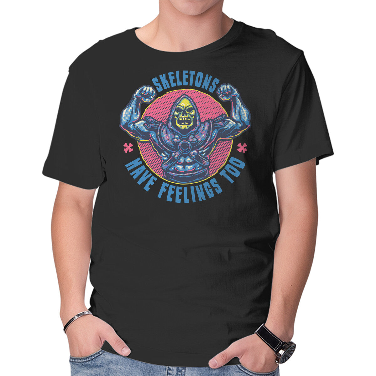 Unisex Crew Neck T-Shirt Skeletons Have Feelings Too Graphic Short Sleeve Casual Tee M