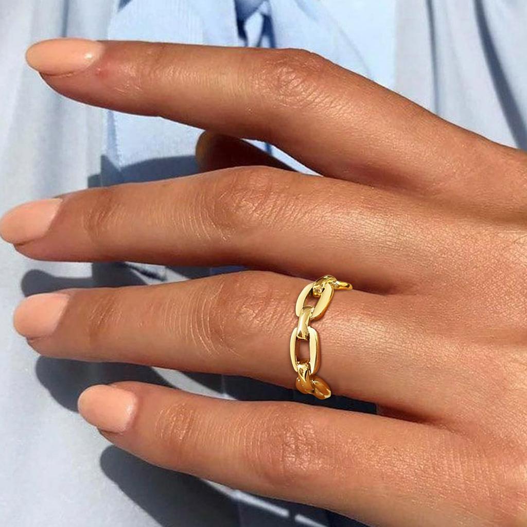 Thick Cable Chain Ring for Women , Stainless Steel Link Rings, Gold Color Stacking Statement Minimalist Jewelry