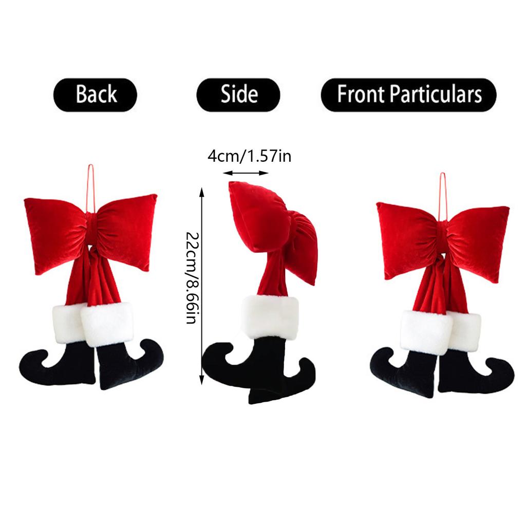 Christmas Decorative Boot Wall Hanging, Red Velvet Bow With Black Boots, Holiday Home Decor, Indoor Christmas Tree Ornaments