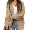 2024 Autumn/Winter New Amazon Foreign Trade Women's European & American Lantern Sleeve Cardigan Pocket Chunky Knitted Cross-border Sweater