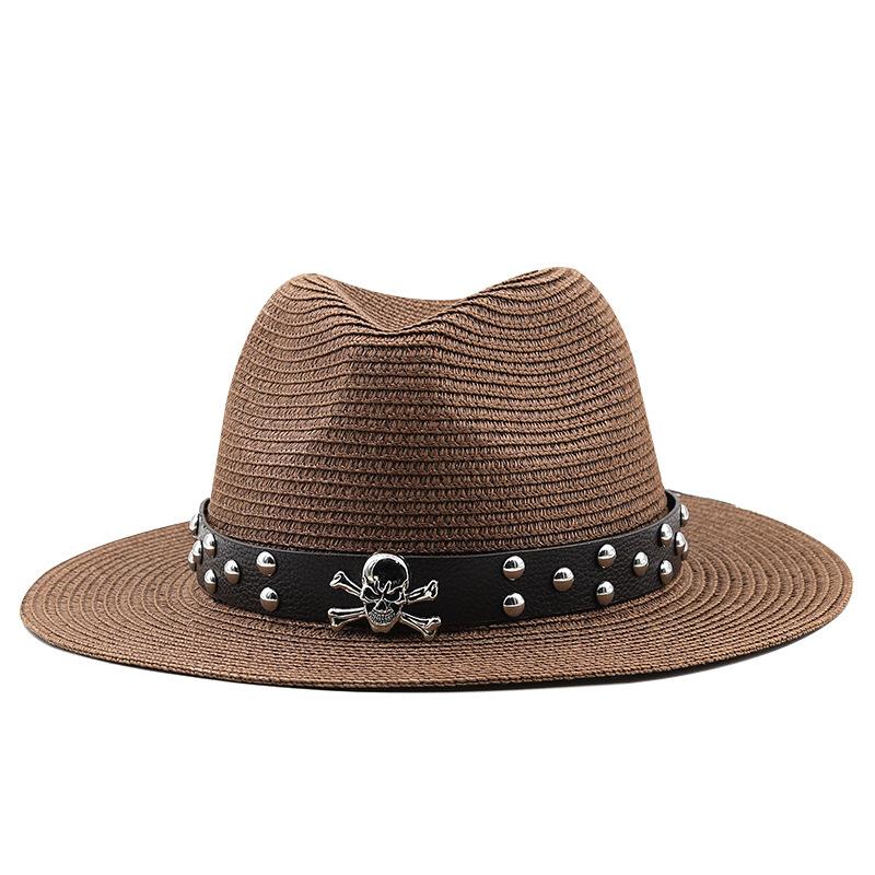 Men and women's new belt decoration outdoor travel seaside sunshade sun protection straw hat spring and summer British style jazz hat