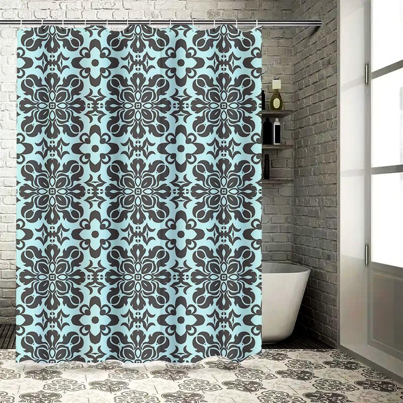Vintage Damask Shower Curtain Luxury Blue Black Patterned Waterproof Fabric for Bathroom Decor