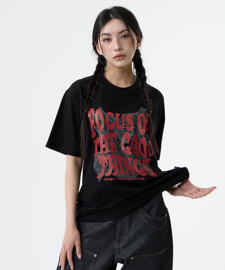 Nasttingijeubeleoldaenmi Geometry Lettering Tee_Black