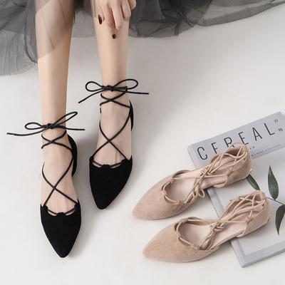 Sexy Gladiator Sommerschuhe mit Überkreuzschnürung Frau Spitz Zehenbereich Ausgeschnitten Flache Schnür-Ballerinas Schuhe im Römischen Stil Große Größe 43